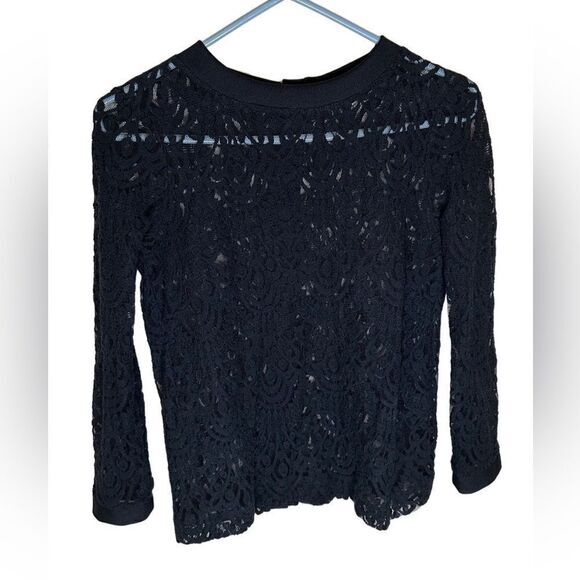 Banana Republic Women's Top XS Black Semi Sheer Lace Whimsygoth Seductive Moody - Picture 1 of 8